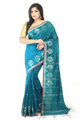 Teal bengal handloom extrawefts work saree