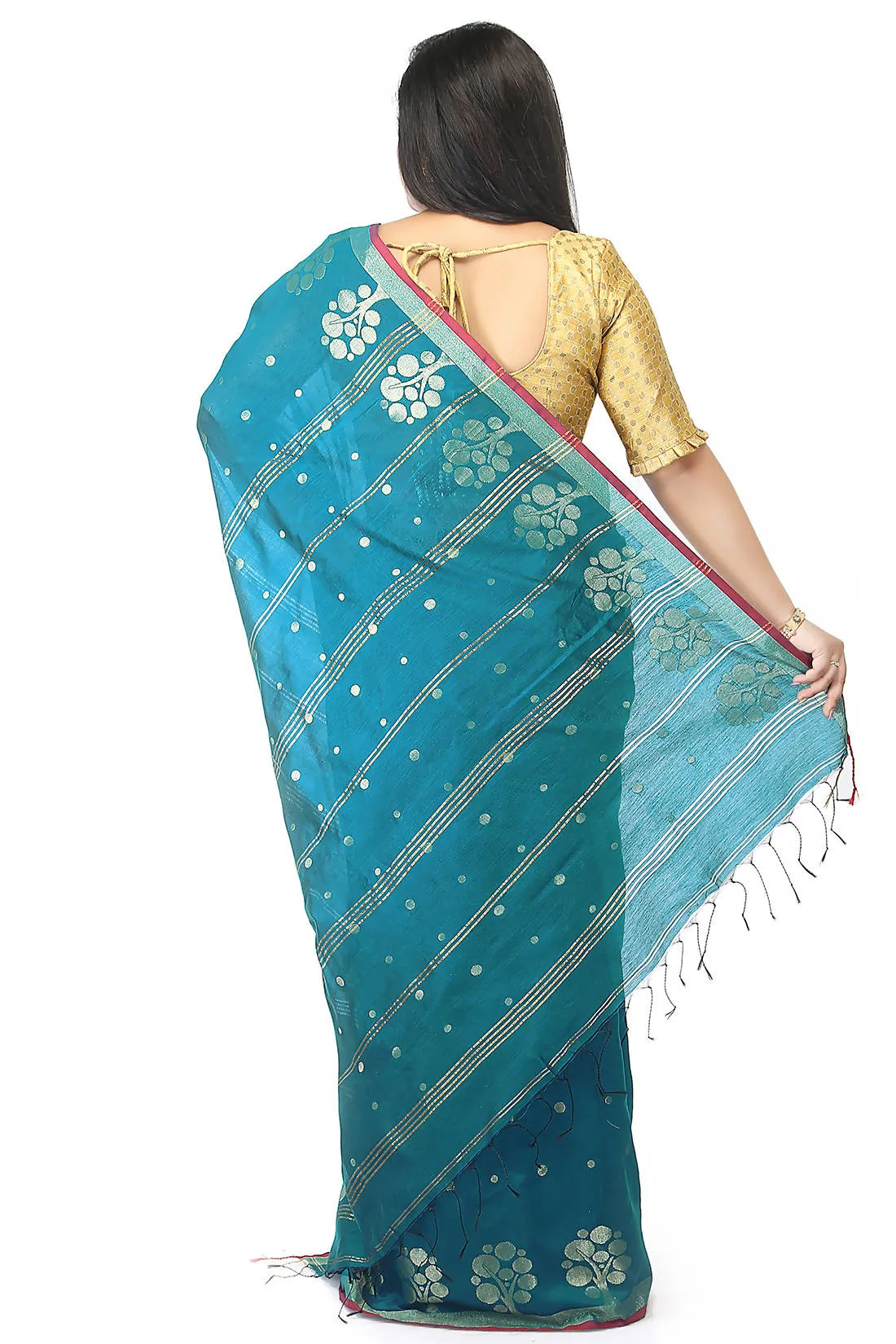 Teal bengal handloom extrawefts work saree