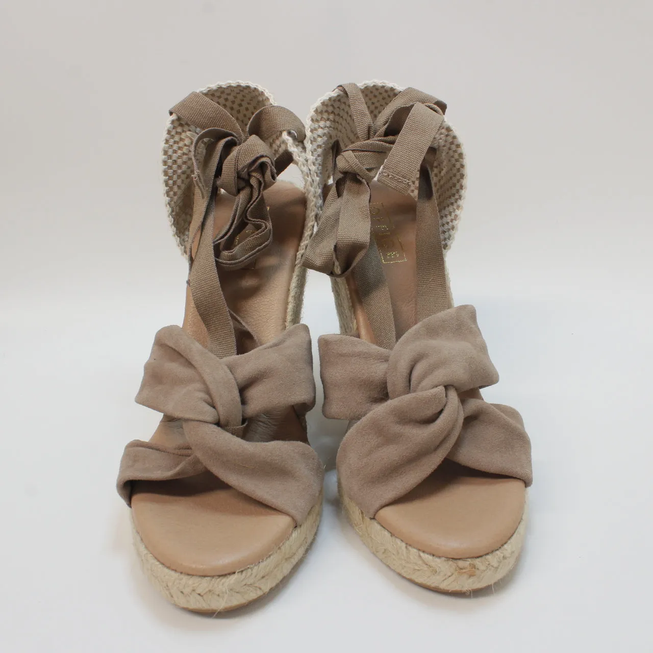 Womens Office Harning Ankle Tie Espadrille Taupe Suede