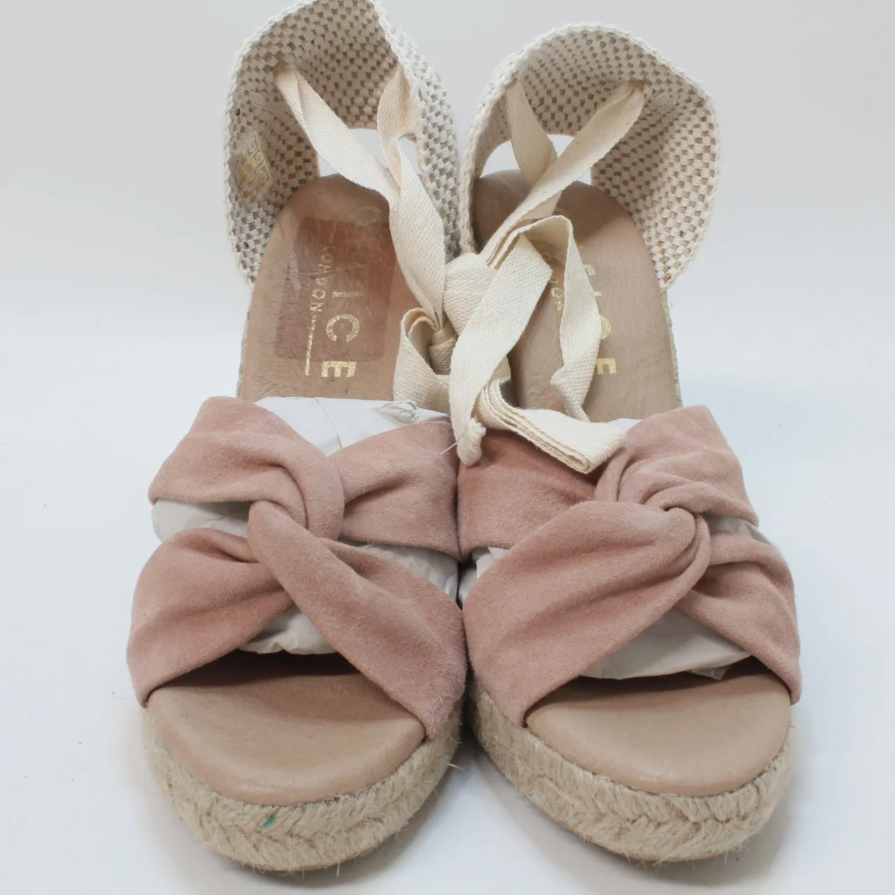 Womens Office Heather Ankle Tie Espadrilles Blush Suede Uk Size 5