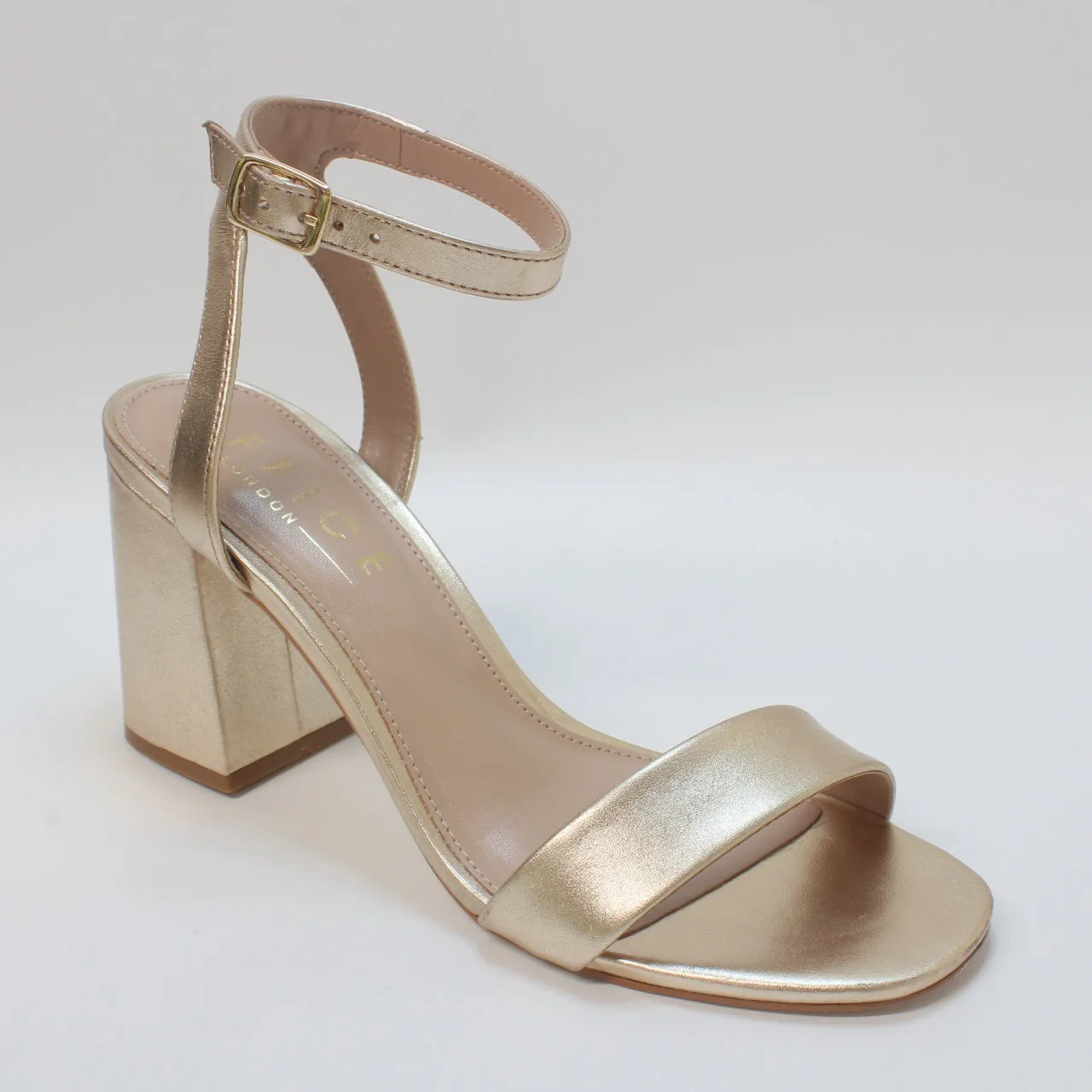 Womens Office Maple Ankle Strap Black Heels Gold Leather