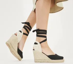 Womens Office Wide Fit: Marmalade Espadrille Wedges Black Canvas